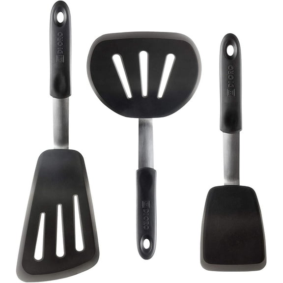 DI ORO Chef Series 3-Piece Silicone Turner Spatula Set - 600°F Heat-Resistant Flexible Rubber Silicone Spatulas - Silicone Cooking Utensil Set - Egg Turners, Pancake Flippers, Kitchen Spatulas