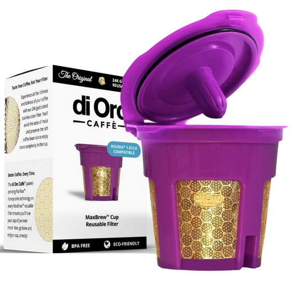 DI ORO MaxBrew Keurig Reusable K Cup Coffee Filter For Keurig 1.0 and 2.0 Coffee Brewers - 24K Gold Small Refillable Coffee Filter - Fits K200, K300/K350/K360, K450/K460, K500/K550/K560 (Purple)