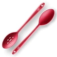 thumbnail image 1 of DI ORO Seamless Series 2-Piece Silicone Spoon Set - 600°F Heat-Resistant Rubber Non-Stick Slotted and Solid Spoons for Mixing and Serving - LFGB Certified and FDA Approved Pro-Grade Silicone – Red, 1 of 8