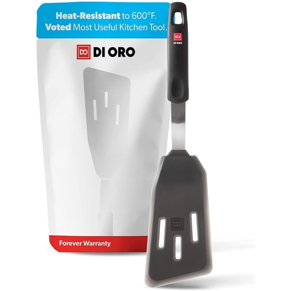 DI ORO Silicone Fish Spatula - for Nonstick Cookware - Fish Turner Spatula 600°F Heat-Resistant BPA Free - Slotted for Cooking - Non Stick Thin Egg Flipper (Black)