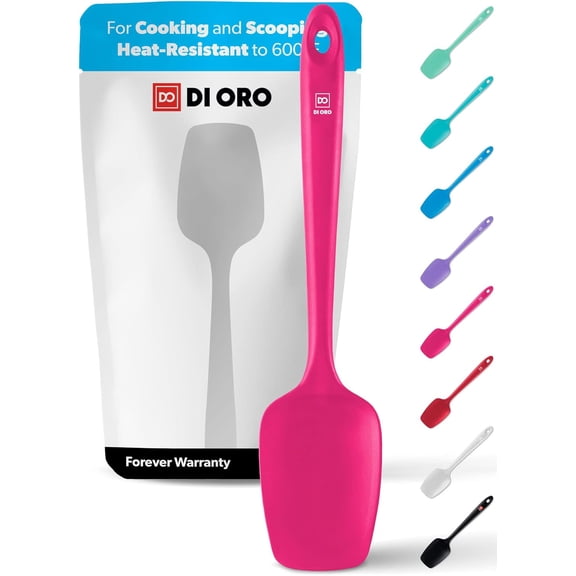 DI ORO Silicone Spoon Spatula - 600°F Heat-Resistant Large Silicone Spoonula Scraper - BPA Free Nonstick Cookware Safe Rubber Kitchen Utensil for Baking, Cooking, & Mixing - Dishwasher Safe (Magenta)