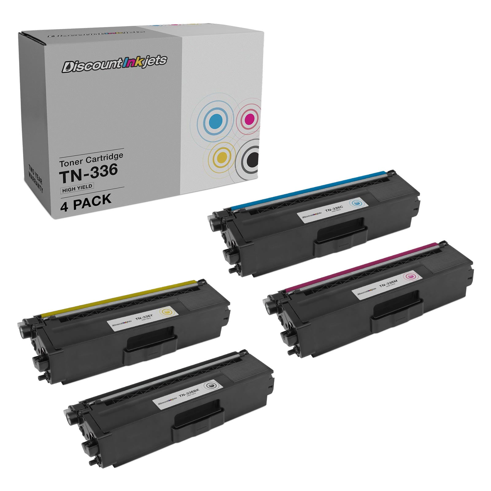 DI Toner Cartridge 4pk for Brother TN336 HY Black, Cyan, Magenta, Yellow Compatible with the following Brother HL and MFC MultiFunction printers: HL-L8250CDN, HL-L8350CDW, HL-L8350CDWT, MFC-L8600CDW