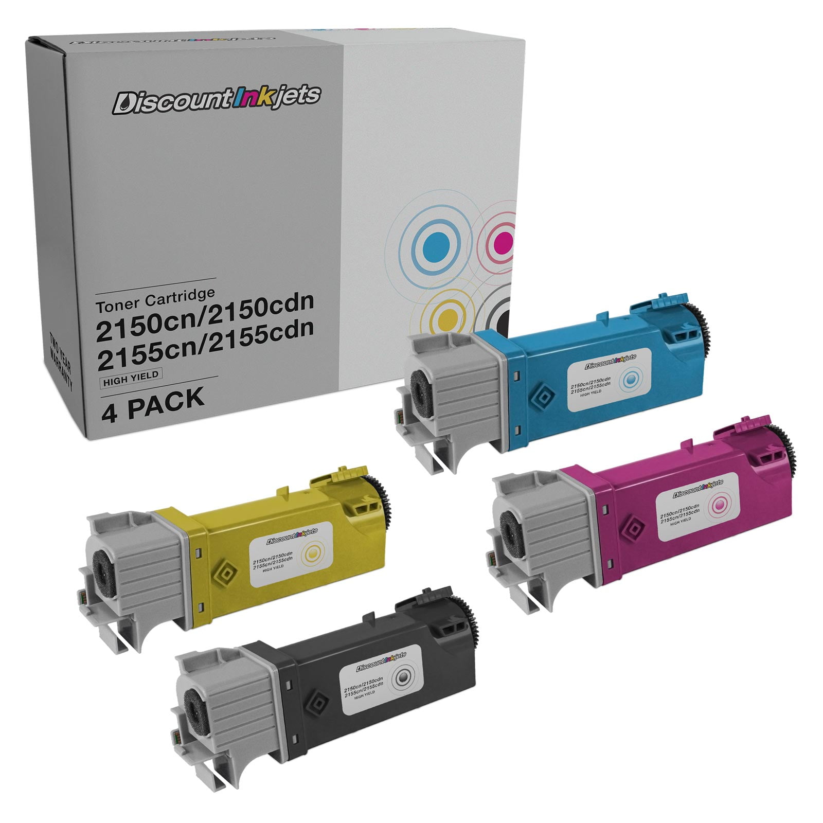 DI Toner Cartridge for Dell Color Laser 2150 & 2155 HY (Combo Set - 4pk) Compatible with Dell Color Laser: 2150cdn, 2150cn Multi-Function: 2155cdn, 2155cn