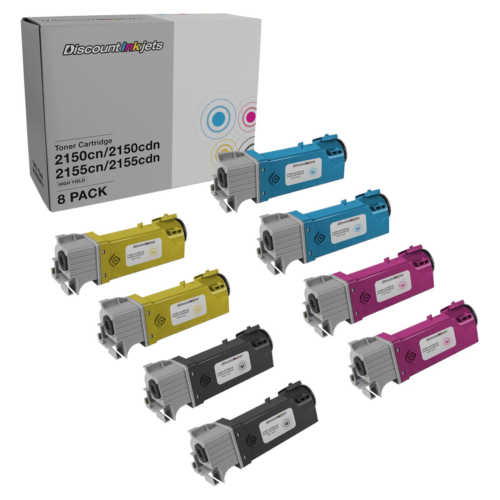 DI Toner Cartridge for Dell Color Laser 2150 & 2155 HY (Combo Set - 8pk) Compatible with Dell Color Laser: 2150cdn, 2150cn Multi-Function: 2155cdn, 2155cn