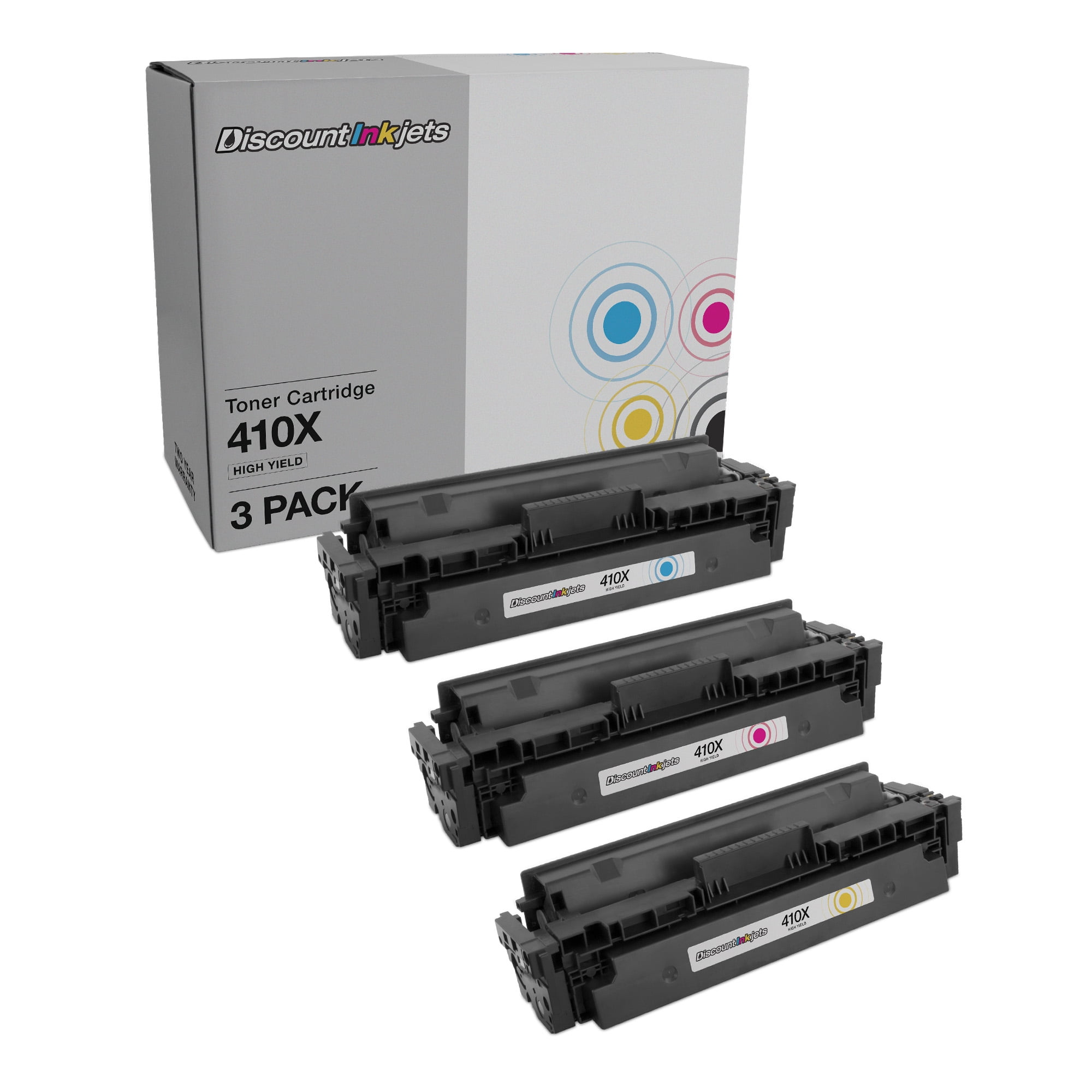 DI Toner Cartridge Replacement for HP 410X HY Cyan, Magenta, Yellow, 3Pk Compatible with HP LaserJet: M377dw, M452dn, M452dw, M452nw, M477fdn, M477fdw HP Color LaserJet: M377dw, M452dn, M452dw