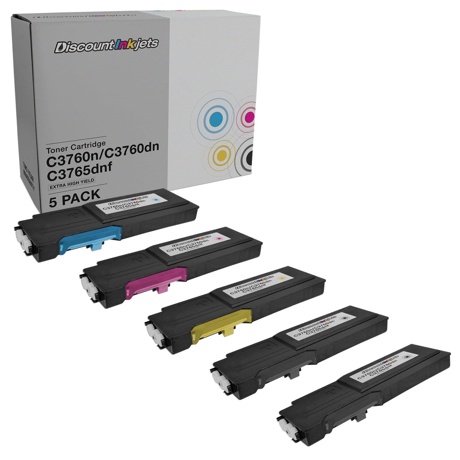 DI Toner Cartridge for Dell Color Laser C3760 C3765 EHY (2B, C, M, Y 5pk) Compatible with Dell Color Laser printers: C3760dn, C3760n, C3765dnf