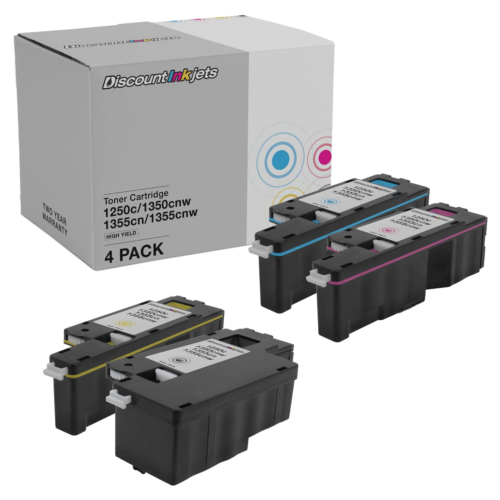DI Toner Cartridge for Dell1250 HY (Black, Cyan, Magenta, Yellow 4pk) Compatible with C1760nw, C1765nf, C1765nfw, 1250C, 1350cnw, 1355cn, 1355cnw