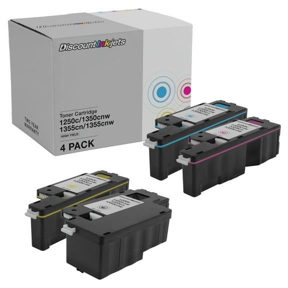 DI Toner Cartridge for Dell1250 HY (Black, Cyan, Magenta, Yellow 4pk) Compatible with C1760nw, C1765nf, C1765nfw, 1250C, 1350cnw, 1355cn, 1355cnw