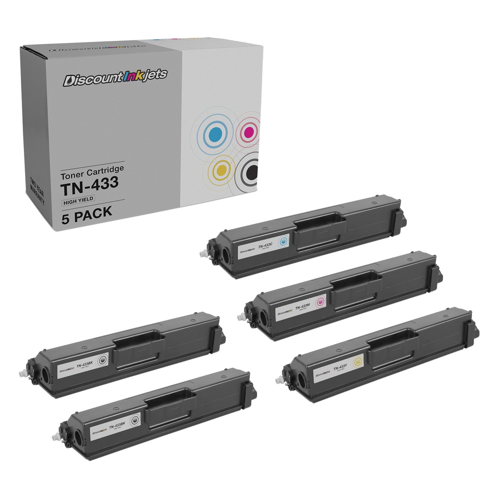 DI Toner Cartridges for Brother TN433 HY 2 Black, Cyan, Magenta, Yellow 5pk Compatible with: HL-L8260CDW, HL-L8360CDW, HL-L8360CDWT, HL-L9310CDW, HL-L9310CDWT, HL-L9310CDWTT MFC-L8610CDW