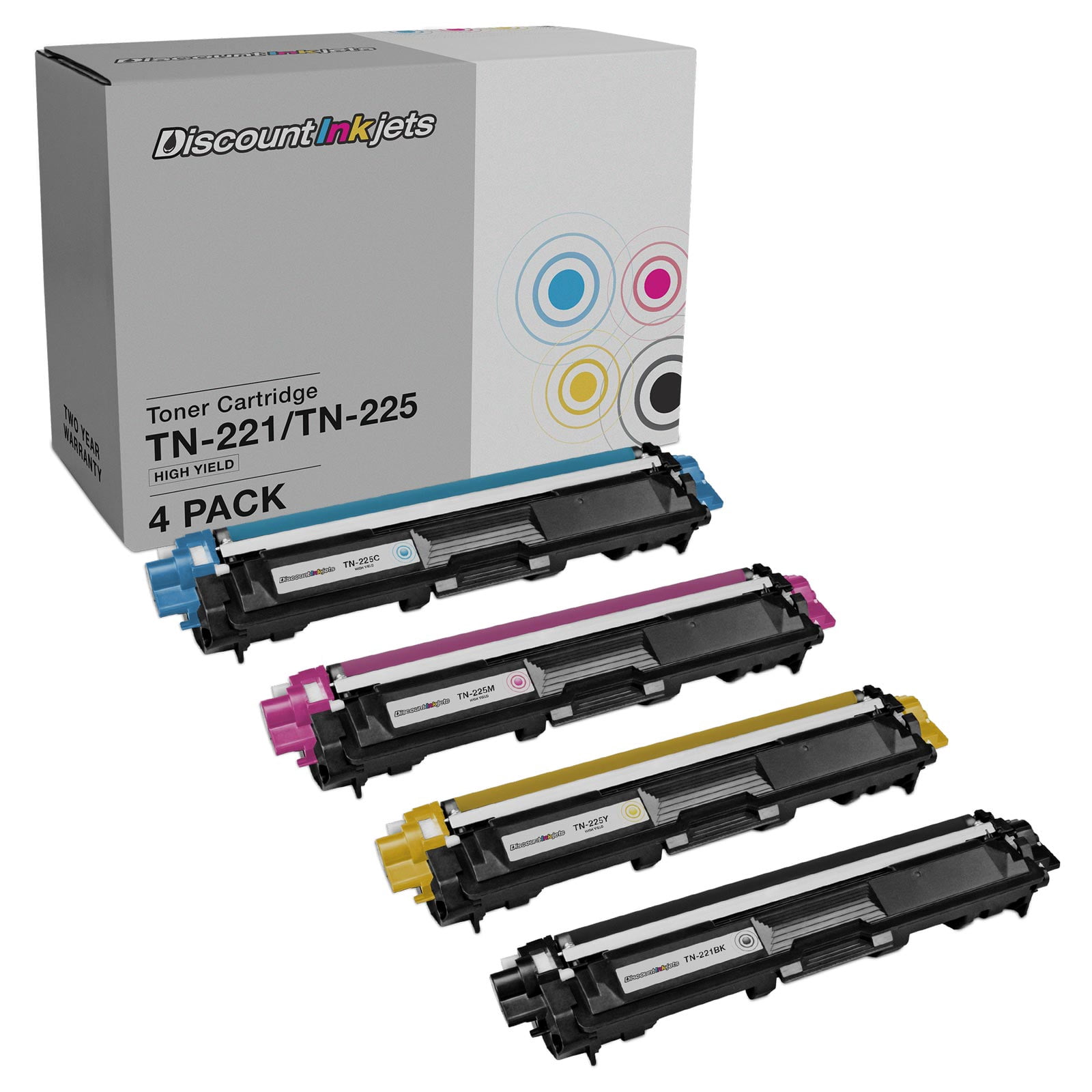 DI Toner Cartridges for Brother TN221 TN225 B, Cyan, Magenta, Yellow, 4pk Compatible with: DCP-9020CDN HL-3140CW, HL-3150CDN, HL-3170CDW, HL-3180CDW