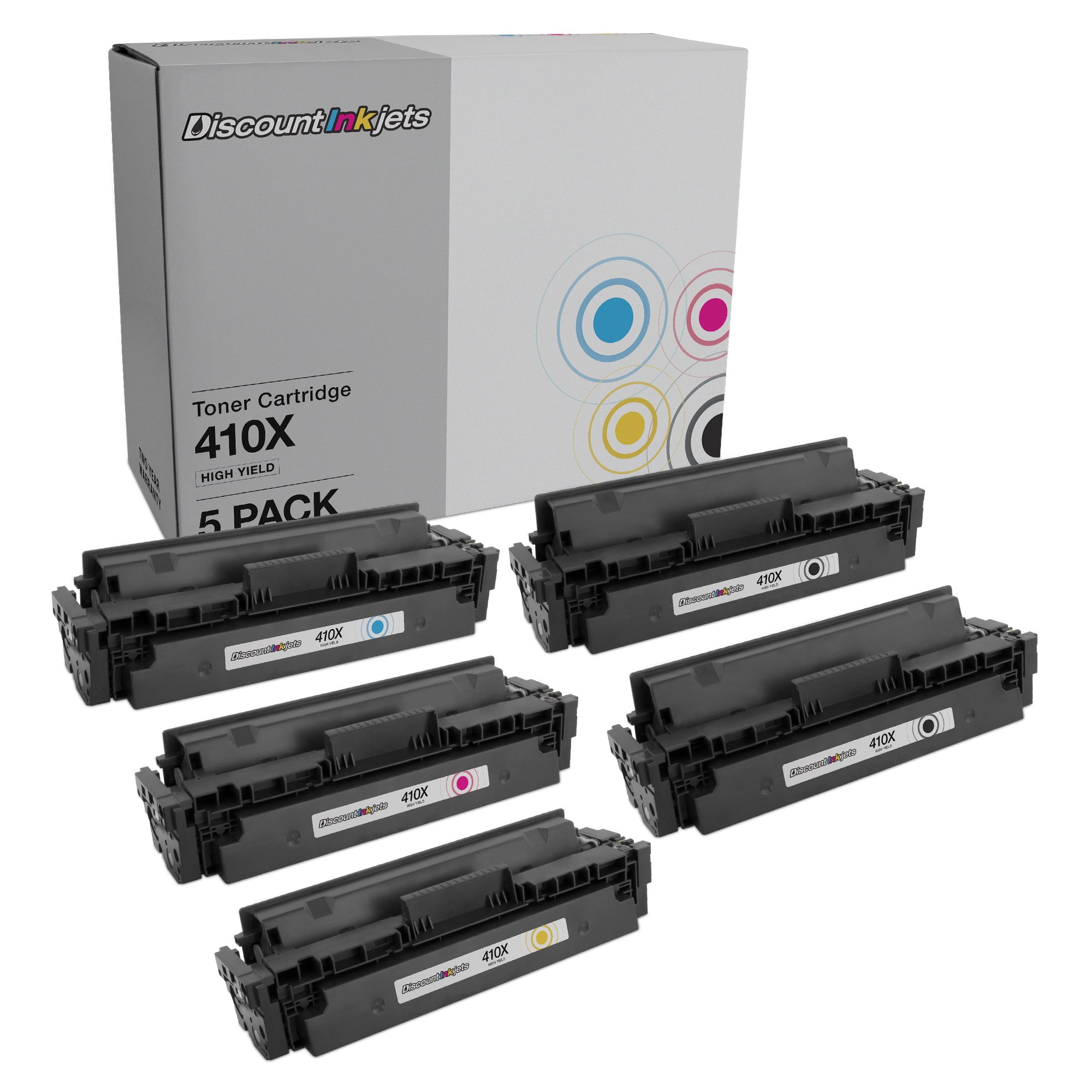 DI Toner Cartridges for HP 410X HY 2 Black, 1 Cyan, 1 Magenta, 1 Yellow 5pk Compatible with HP Color LaserJet Pro 300, LaserJet Pro 400 Color
