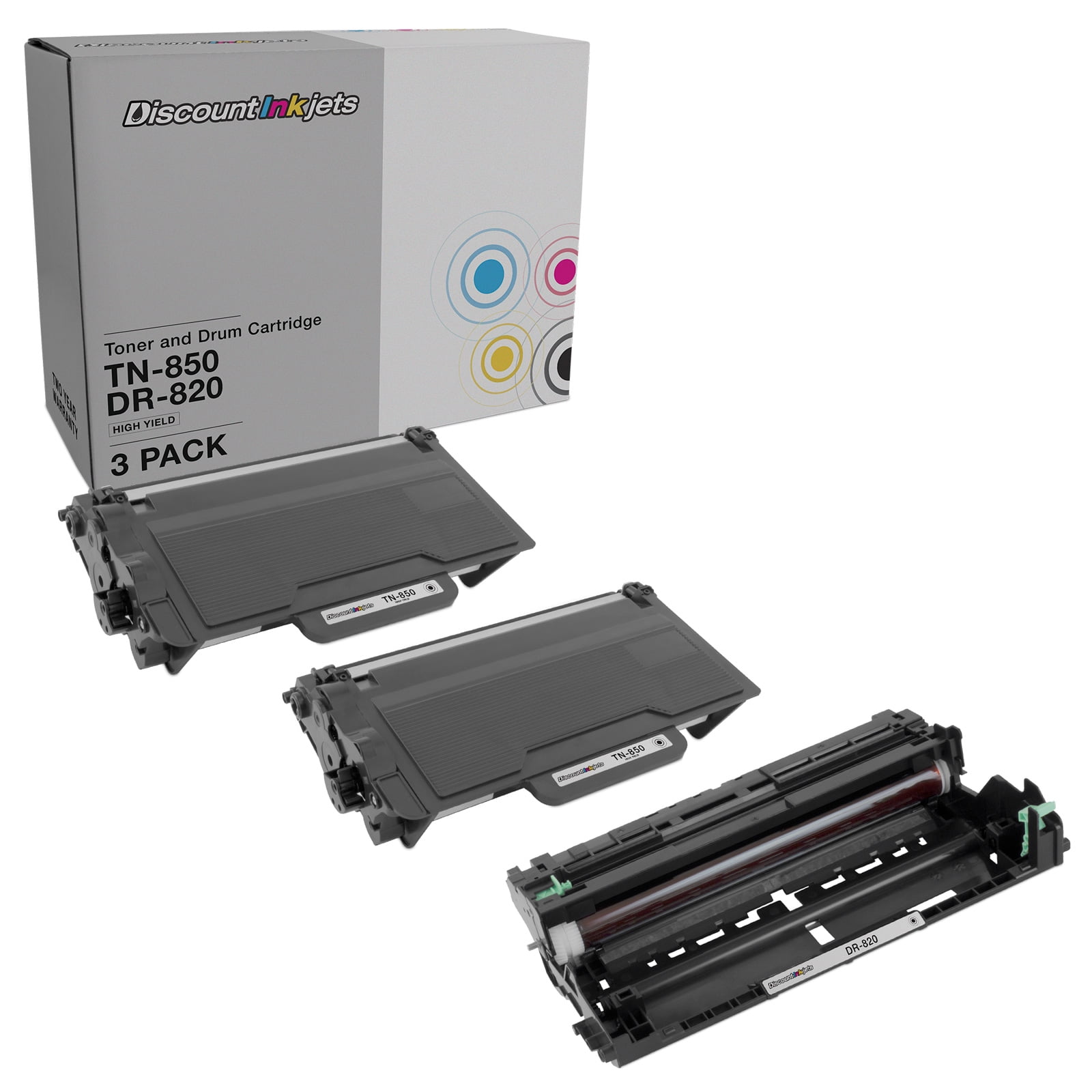 DI Toner & Drum Replacements for Brother TN850 & DR820 2 Toners,1 Drum 3pk Compatible with Brother: DCP-L5500DN, DCP-L5600DN, DCP-L5650DN, DCP-L6600DW HL-L500