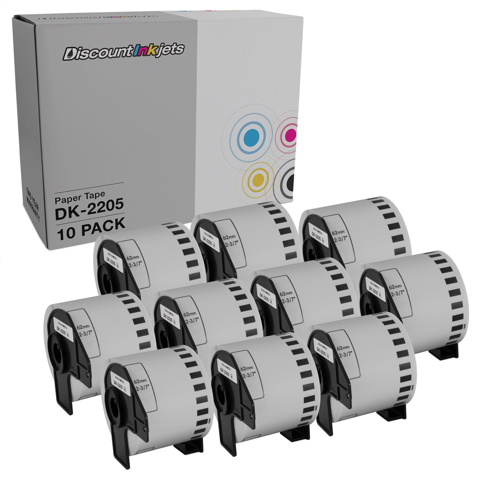 DI White Paper Tape for Brother DK-2205 (10pk) 2.4 in x 100 ft In P-Touch Compatible with P-Touch QL Label Maker: 1050, 1050N, 1060N, 500, 550, 570, 570VM, 580