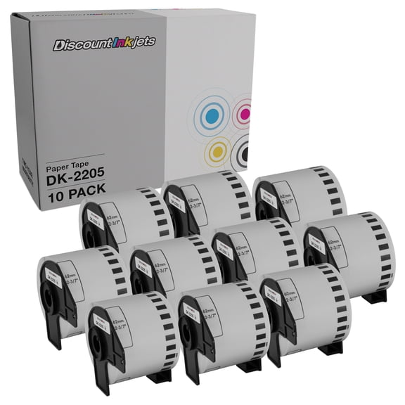 DI White Paper Tape for Brother DK-2205 (10pk) 2.4 in x 100 ft In P-Touch Compatible with P-Touch QL Label Maker: 1050, 1050N, 1060N, 500, 550, 570, 570VM, 580