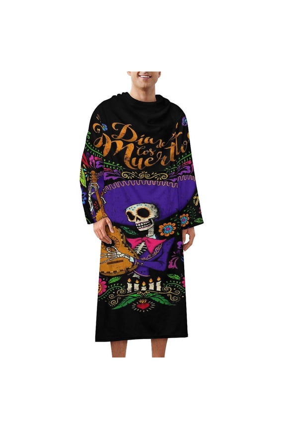 DIA DE LOS MUERTOS Mexico Bathrobe Plush Bathrobe Cozy Unisex Winter Bathrobe Warm Water Absorbent