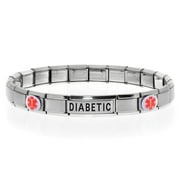 DIABETIC Medical Alert ID Bracelet, Modular Charm Style - SIZE OPTION A