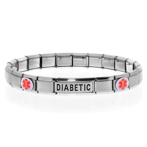 DIABETIC Medical Alert ID Bracelet, Modular Charm Style - SIZE OPTION B