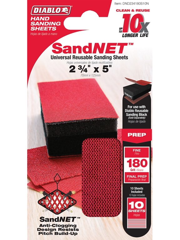 SandNET 2-3/4 In. x 5 In. 180-Grit Reusable Hand Sander Refill Sheets (10-Pack)