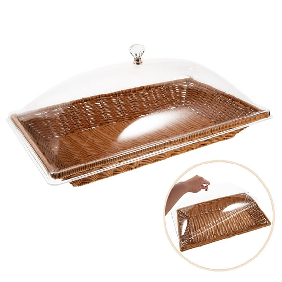 HEMOTON Woven Bread Basket with Clear Acrylic Lid for Kitchen Use Multi Color Lightweight and 1 Set