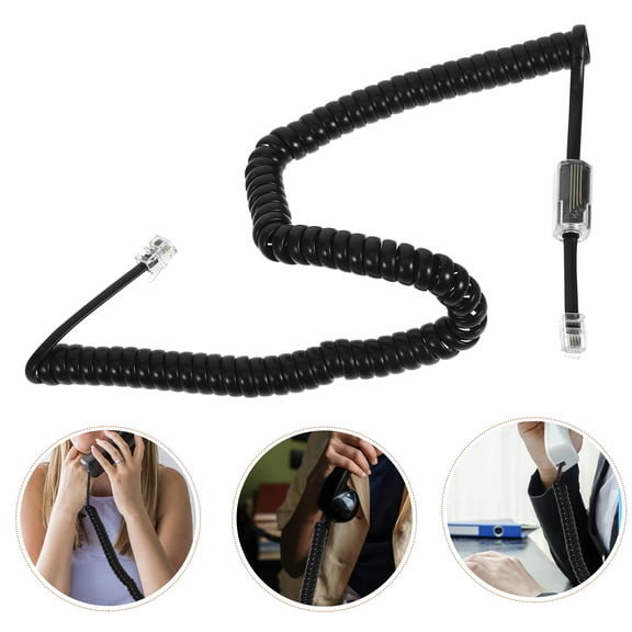 SOPOTUTU Practical Telephone Wire Black PVC Retractable Cord for Comfortable Home Use
