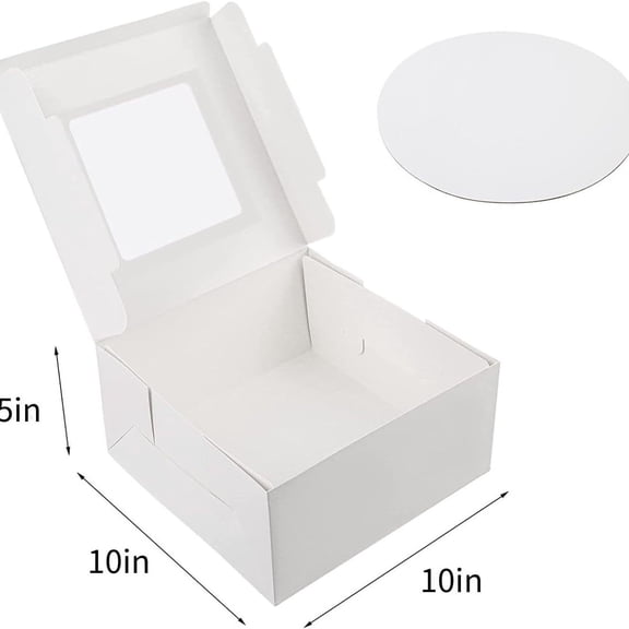 HEMOTON White Cake Boxes with Window Transparent Design for Storage Safe and Paper 10 Inch