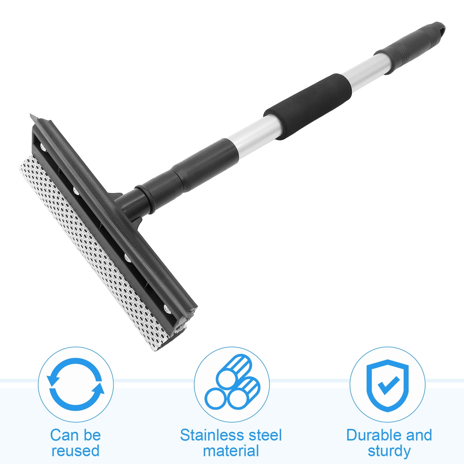 DIAEDGE 2 Pcs Window Squeegee With Long Handle 2 In 1 Window Cleaning Tools With Dual Side Blades Rubber And Scrubber Sponge Shower Squeegee For Glass Doors Car Windshield Glass Mirrors