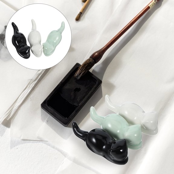 HEMOTON Ceramic Pen Holder and Brush Rest Set, Retro Style, 3 Pieces for Home Office Desk Organization