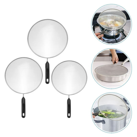 HEMOTON HOMEMAXS 3pcs Fine Mesh Grease Oil Splatter Guard with Handle Stainless Steel Screen Guard