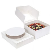 SOPOTUTU White Paper Cake Boxes with Clear Window and Sturdy Board, 4pcs Small Round Cake Containers for Wedding Parties