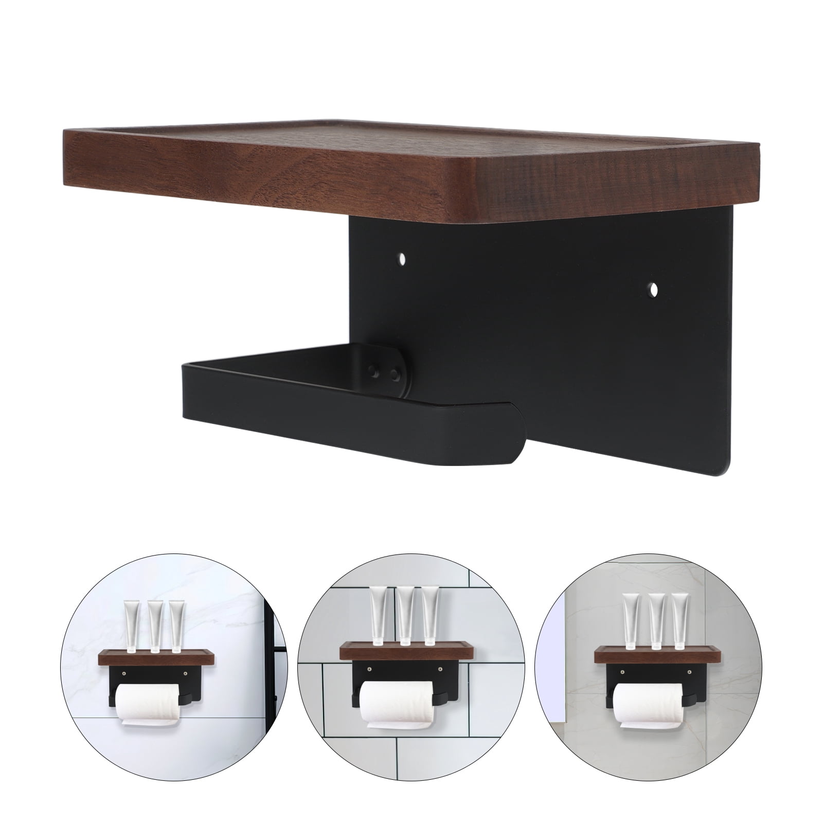 DIAEDGE Bathroom Toilet Paper Stand Toilet Paper Holder With Wood Shelf ...