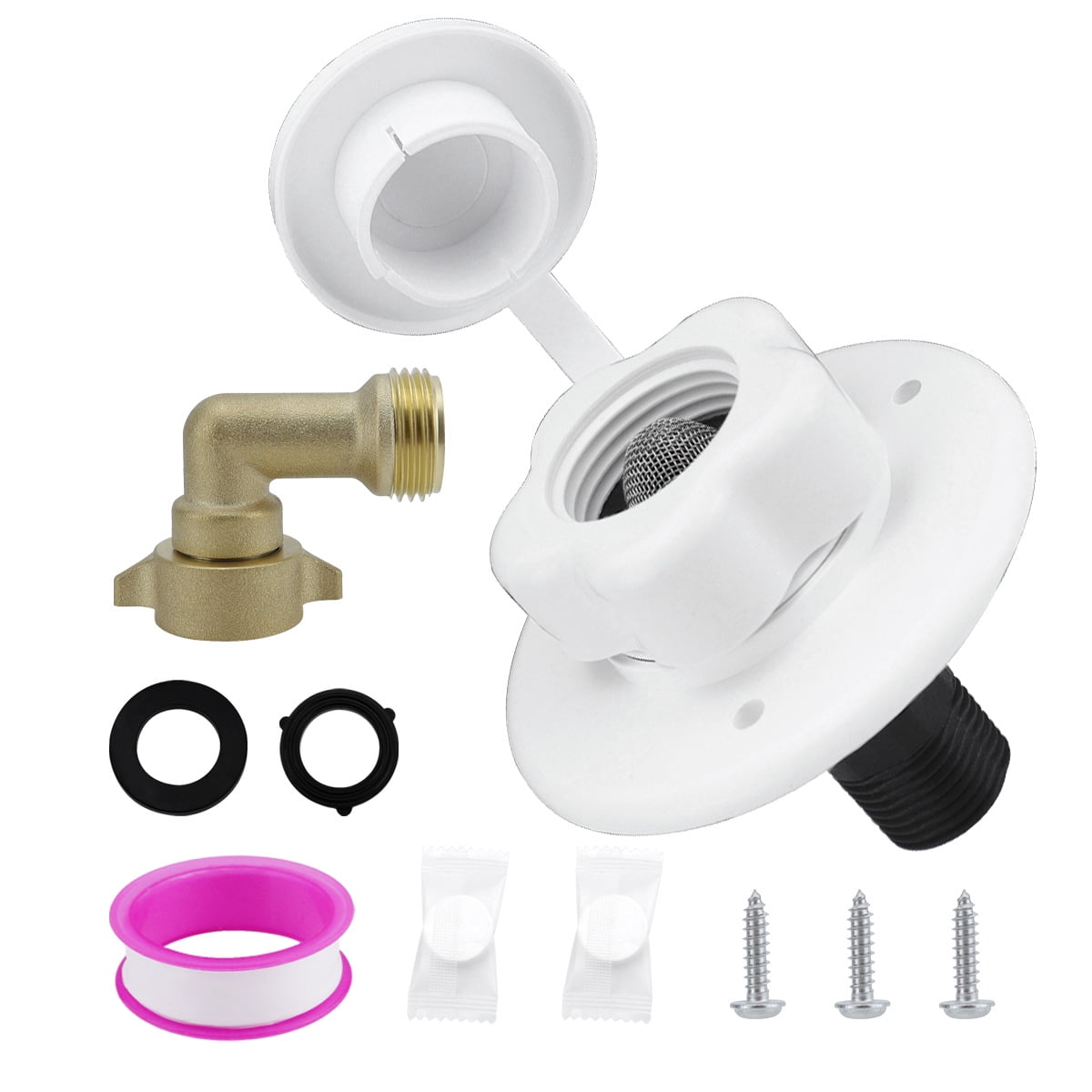 RV City Water Fill Inlet Flange Brass With Hose Elbow Check Valve Hookup Connector For Trailer Marine 45 Degree 1 thumbnail image