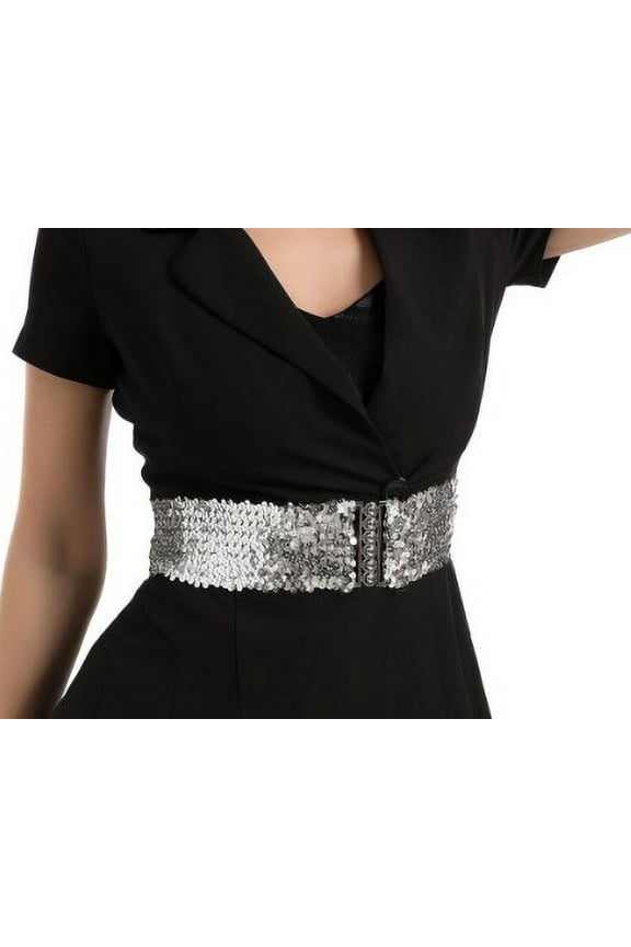 SOPOTUTU Elastic Stretch Sequin Belts Assorted Color Zinc Alloy Versatile Use for Home 2Pcs