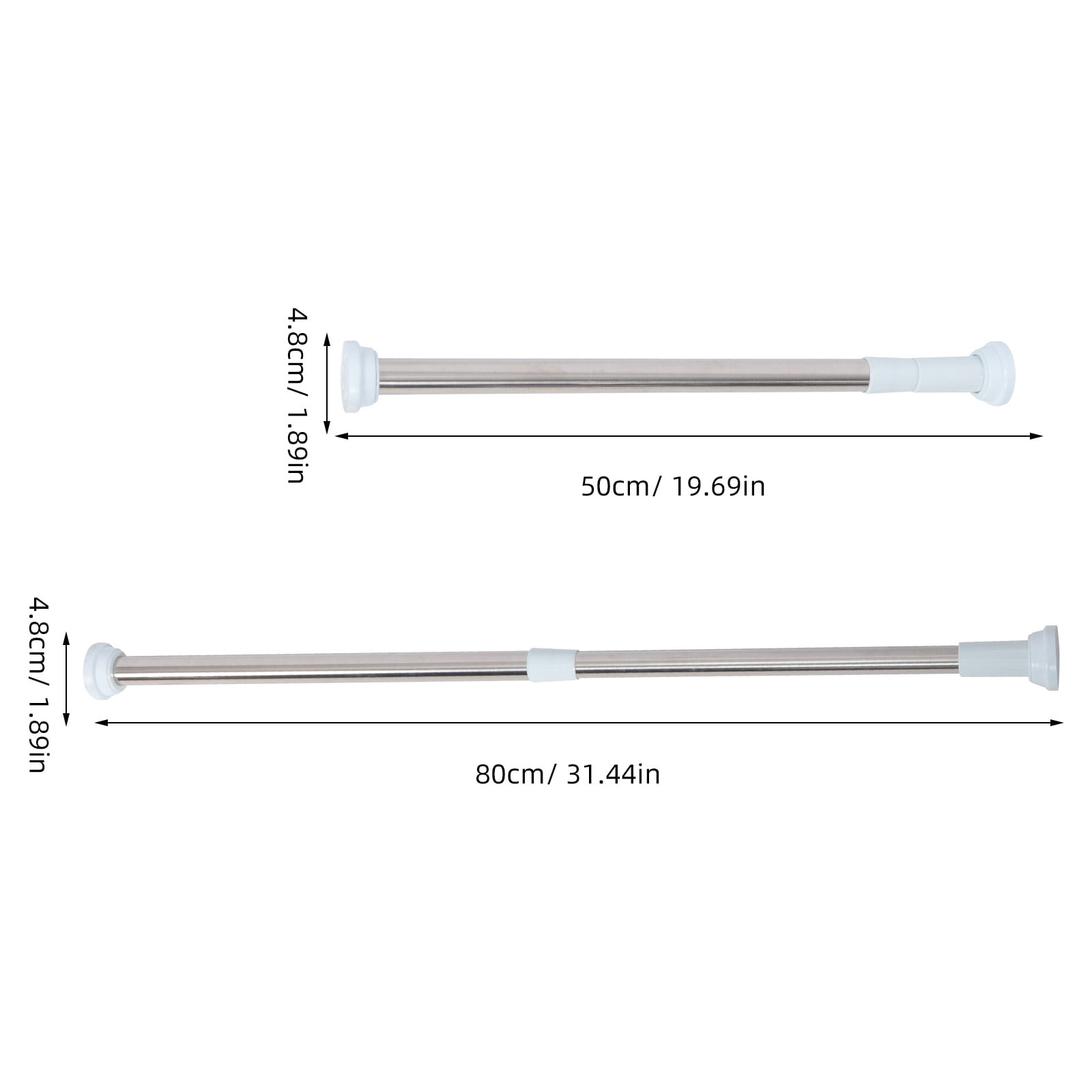 MLINS Shower Curtain Rod Stainless Steel Adjustable Spring Tension Rod Telescoping 1 Set (50 80cm)