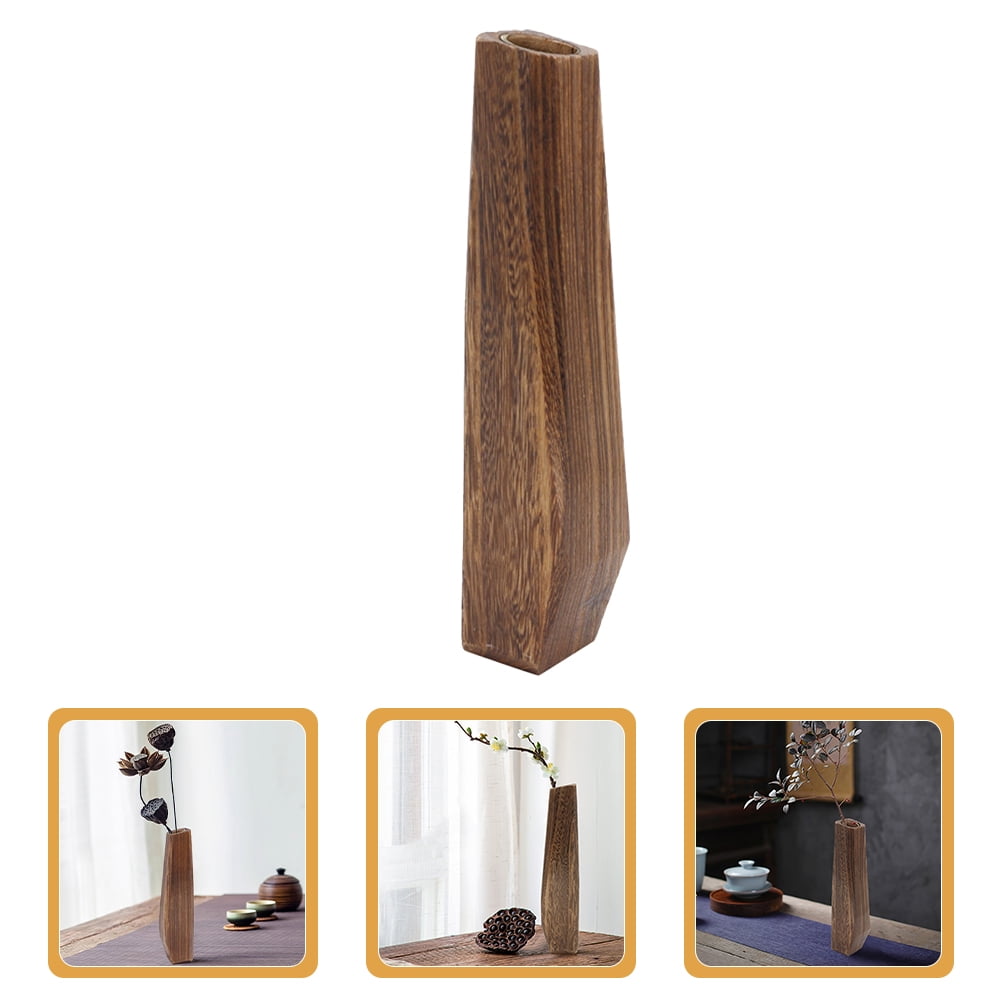 DIAEDGE Wood Flower Vase Tall Small Vase Wood Vase Rustic Farmhouse ...