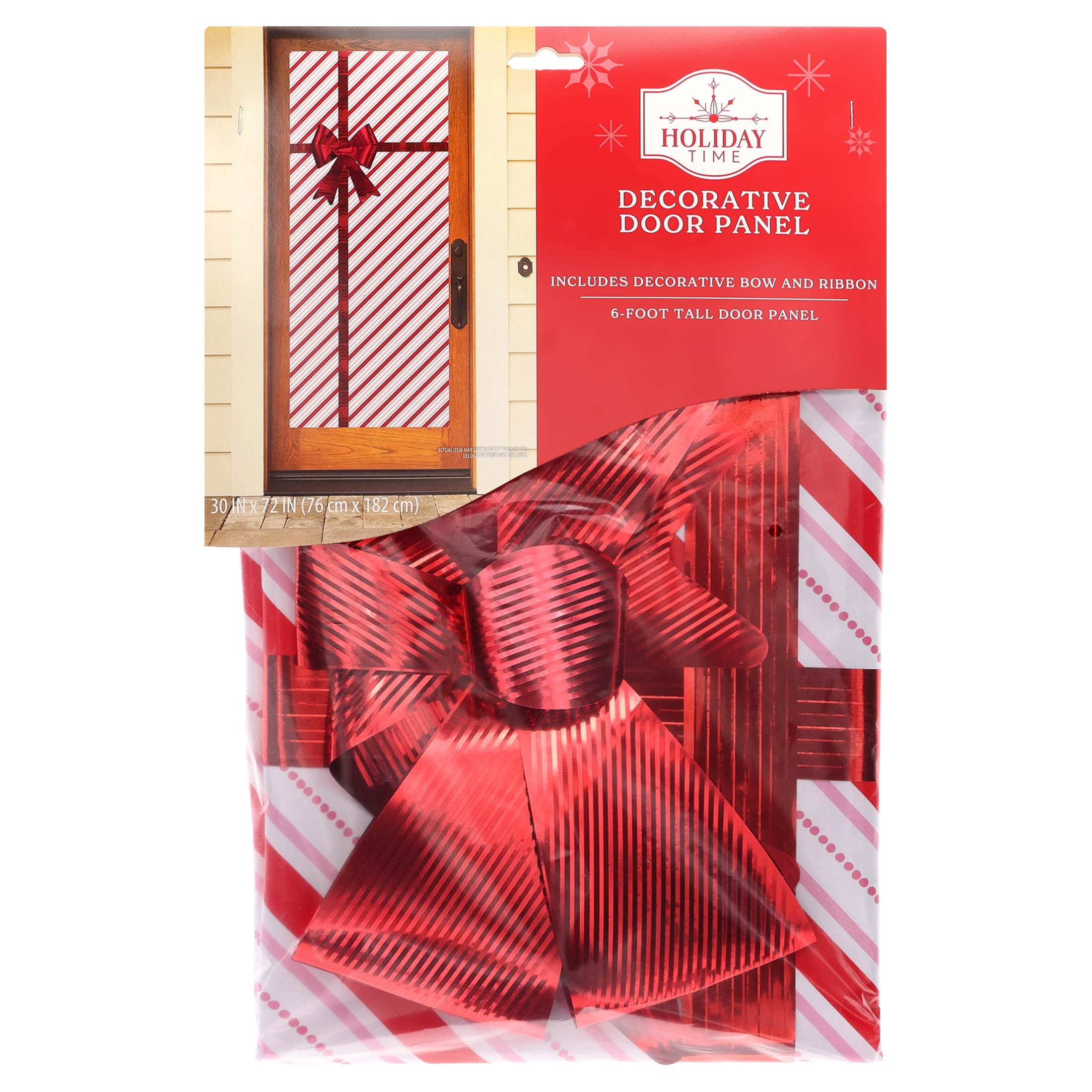 Diagonal Stripes with Bow Decorative Christmas Door Panel, Red and White, 30" x 6', by Holiday Time
