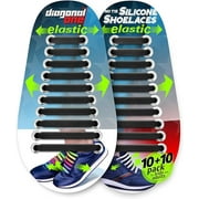 DIAGONAL ONE No Tie Shoelaces for Kids & Adults. The Elastic Silicone Shoe Laces to Replace Your Strings. 16 Slip On Tieless Flat Silicon Sneakers (Black)