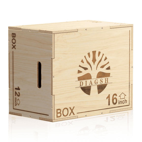 DIAGSH 3-in-1 Plywood Plyo Box, 12 x 16 x 20 in, Supports Up to 400 lb, Jump Training & Exercise, 1 Pack