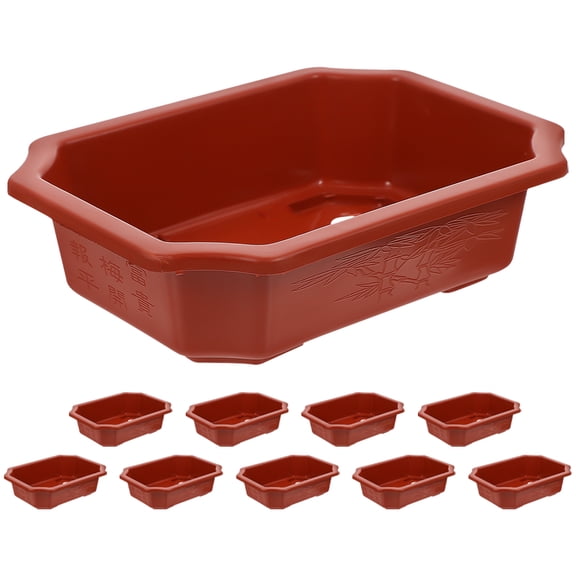 FUEENIRVA 10Pcs Rectangle Planting Container PP Dark Red Breathable Bonsai Pot for Home Office Balcony Garden