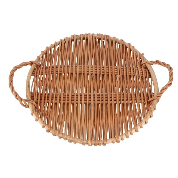FUEENIRVA Shallow Basket Tray Willow Weaving Basket Brown 1Pc