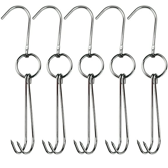 FUEENIRVA 5Pcs Silver Stainless Steel Bacon Hanger Hooks for Meat Display