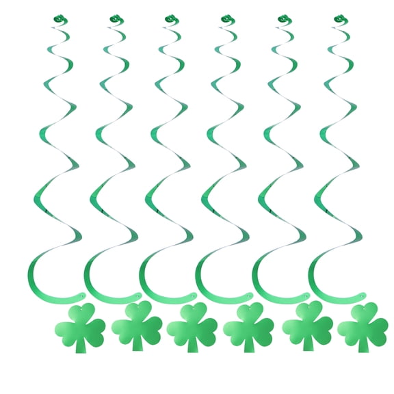 DIALLY 6Pcs St.Patricks Day Hanging Shamrock Swirls Decoration Green Streamer Garland Foil Ceiling Ornament for Patricks Day Party Supplies