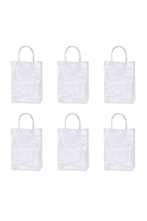6Pcs PVC Clear Tote Bags Handheld Plastic Bags with Snap for Party Packing