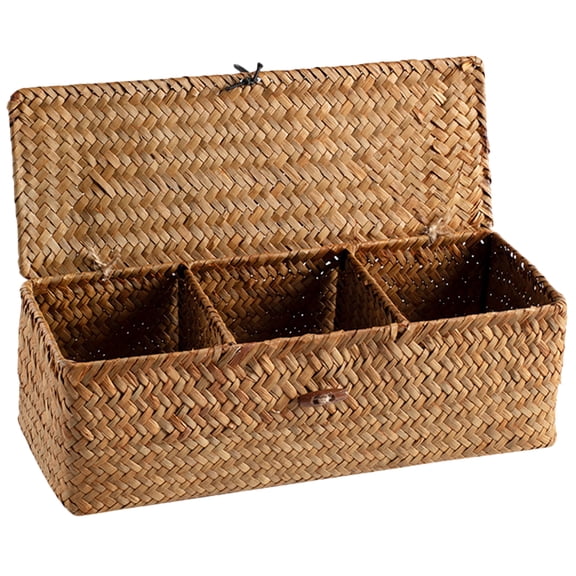 FUEENIRVA Khaki Decorative Woven Storage Basket for Home Use with Natural Sea Grass Material