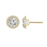 DIAMONBLISS 10K Real Solid Gold Halo Earrings for Women | 10K Yellow Gold Round Halo Studs | 0.5 Carat Cubic Zirconia CZ Diamond Simulant