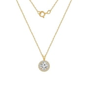 DIAMONBLISS 10K Real Solid Gold Halo Necklace for Women | 10K Yellow Gold Round Halo Pendant Necklace | 0.5 Carat Cubic Zirconia CZ Diamond Simulant