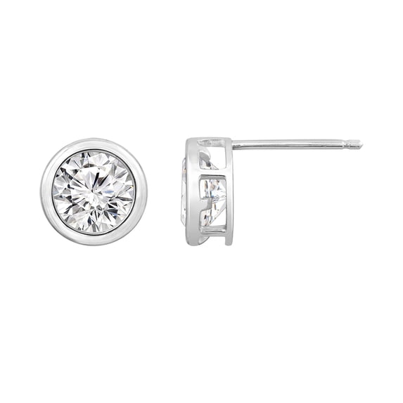 DIAMONBLISS 10K Real Solid Gold Solitaire Earrings for Women | 10K White Gold Bezel Round Cut Studs | 4 Carat Cubic Zirconia CZ Diamond Simulant