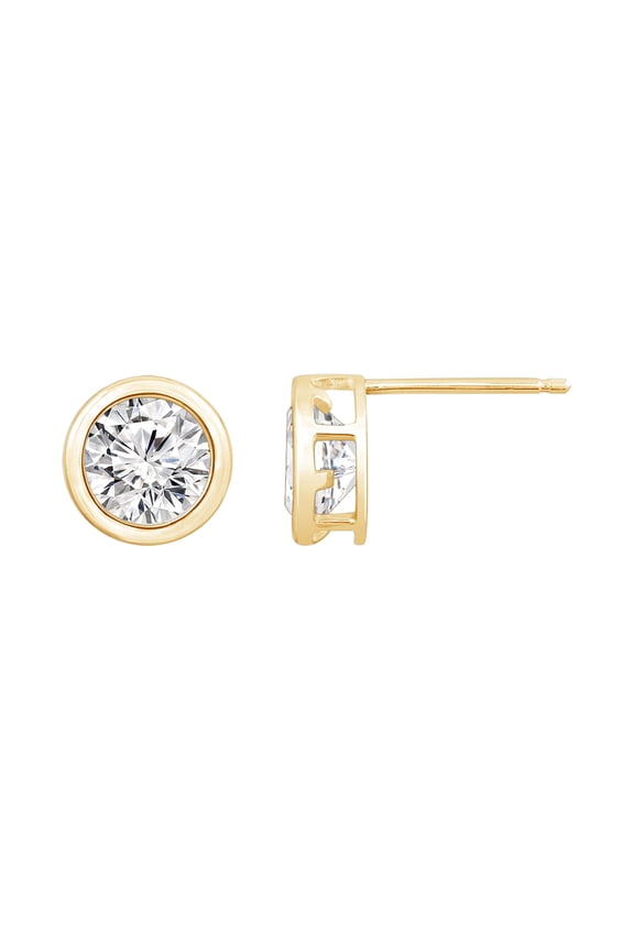 10K Real Solid Gold Solitaire Earrings for Women | 10K Yellow Gold Bezel Round Cut Studs | 2 Carat Cubic Zirconia CZ Diamond Simulant