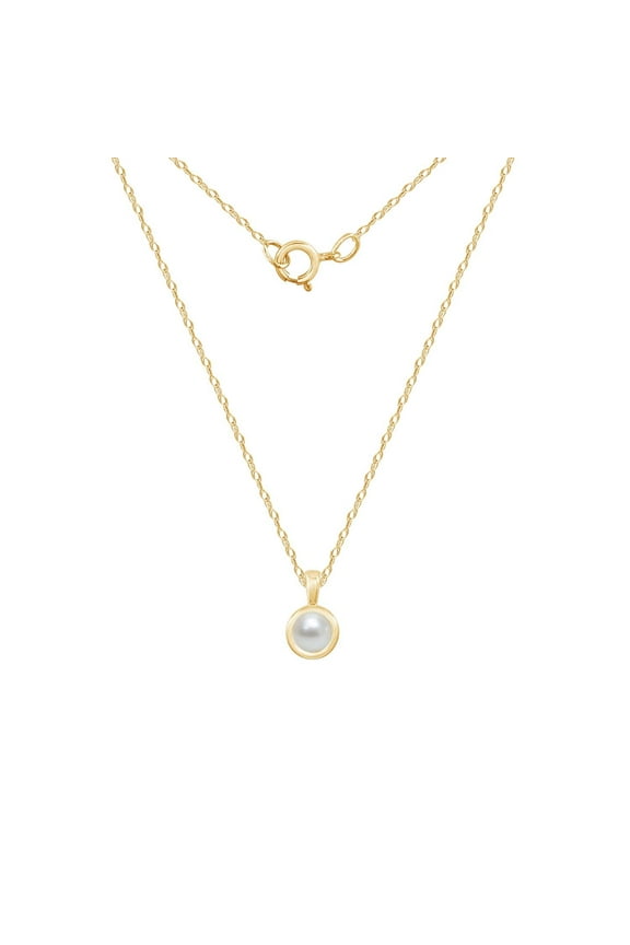10K Real Solid Gold Solitaire June Birthstone Necklace for Women | 10K Yellow Gold Bezel Round Cut Birthstone Pendant Necklace | 0.25 Carat Mother of Pearl Gemstone Simulant