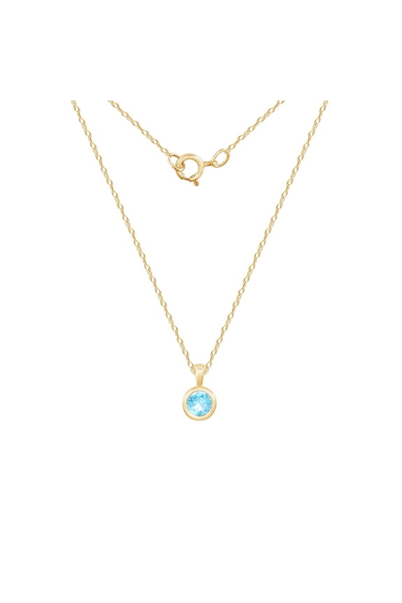 10K Real Solid Gold Solitaire March Birthstone Necklace for Women | 10K Yellow Gold Bezel Round Cut Birthstone Pendant Necklace | 0.25 Carat Cubic Zirconia CZ Aquamarine Simulant