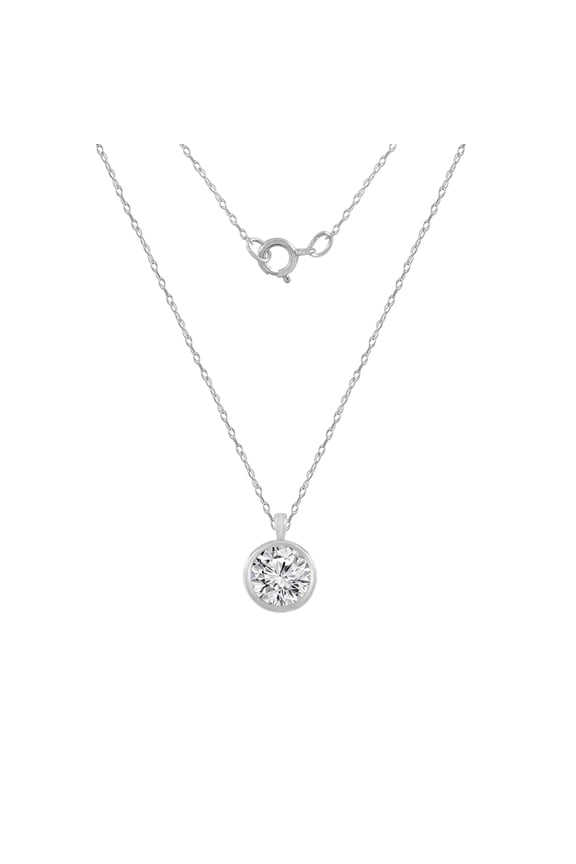 10K Real Solid Gold Solitaire Necklace for Women | 10K White Gold Bezel Round Cut Pendant Necklace | 0.5 Carat Cubic Zirconia CZ Diamond Simulant